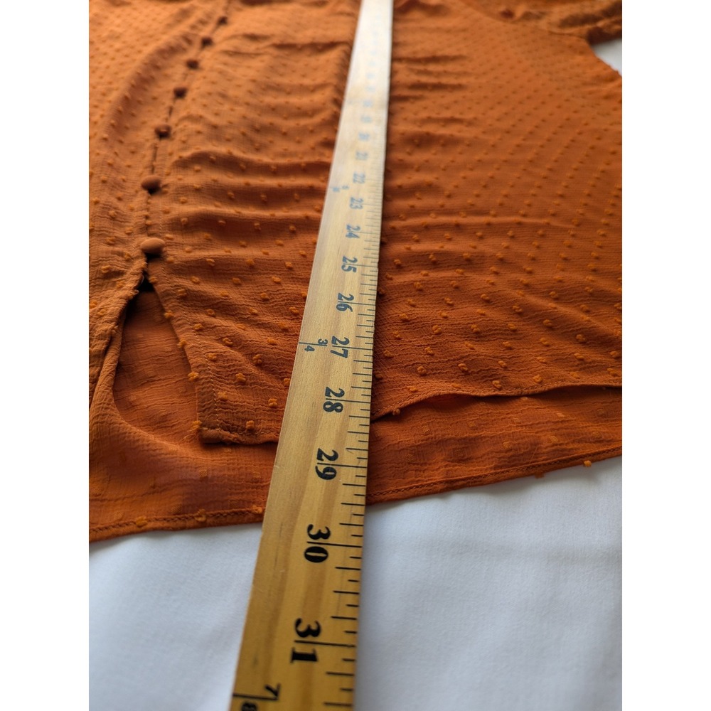 Rose + Olive Blouse Womens 2X Burnt Orange Swiss Dot Smocked Button Front Boho - Picture 8 of 9